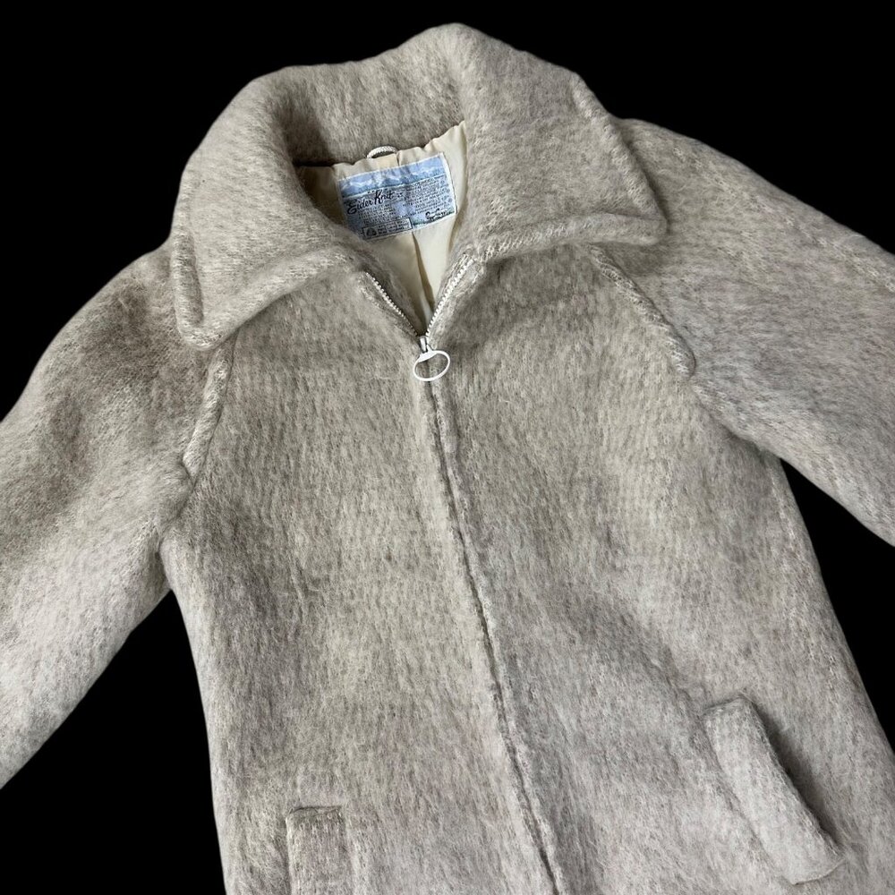 Vintage Womens Medium Wool Coat Jacket Cream Eider Knit Iceland Made In Scotland
